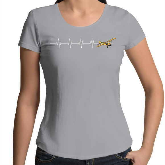 Piper J-3 Cub (Heartbeat) - Women's Scoop Neck T-Shirt